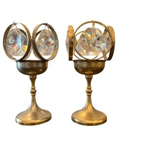 Set Of Borlange Brass Crystal Sweeden Candle Holders Dorre-produkter 6” Tall